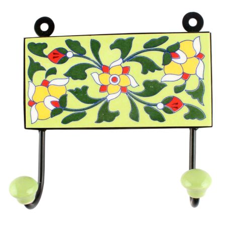 Forest Green Wheel Flower Ceramic Tile Hook
